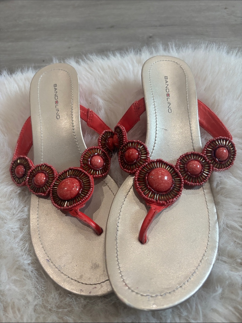 Bandolino Red Beaded T-strap Sandals